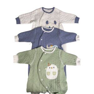 Chamie Toddler Boy's Blue White and Green Toddler Jumpsuit Set Sz 0M
